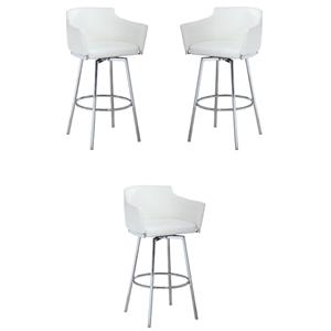 Home Square 40.4&quot Modern Club Bar Stool with Memory Swivel in White - Set of 3