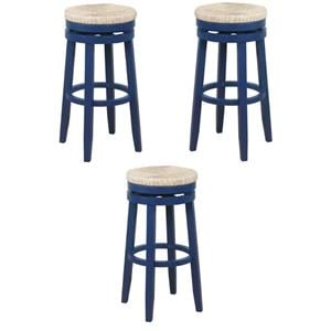 Home Square 31&quot Wood Swivel Barstool in Navy Blue - Set of 3