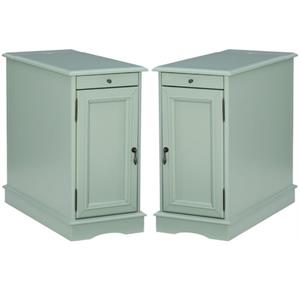 Home Square Butler Wood Accent Table with USB in Aqua Blue - Set of 2