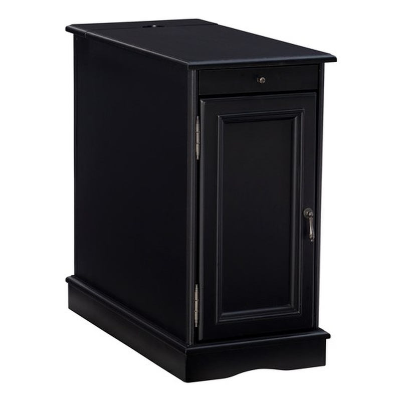 Home Square Butler Wood Accent Table with USB in Black - Set of 2