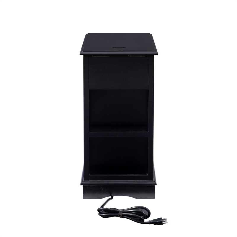 Home Square Butler Wood Accent Table with USB in Black - Set of 2