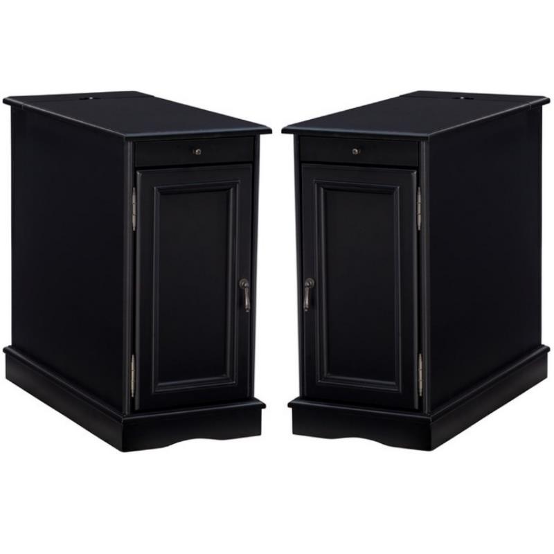 Home Square Butler Wood Accent Table with USB in Black - Set of 2