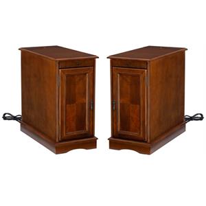 Home Square Wood Accent Table with USB in Hazelnut Brown - Set of 2