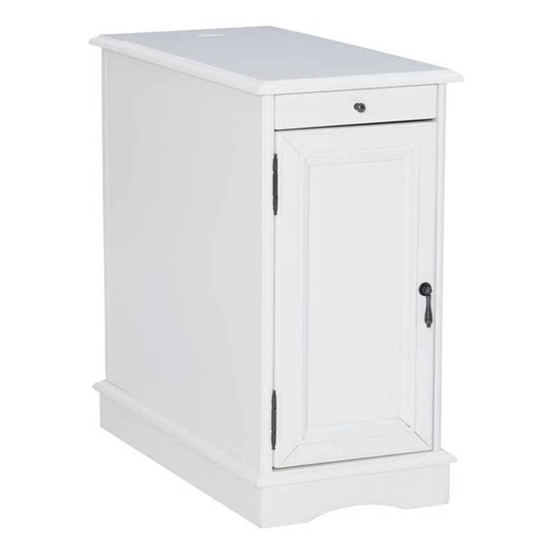 Home Square Wood Accent Table with USB in White Finish - Set of 2