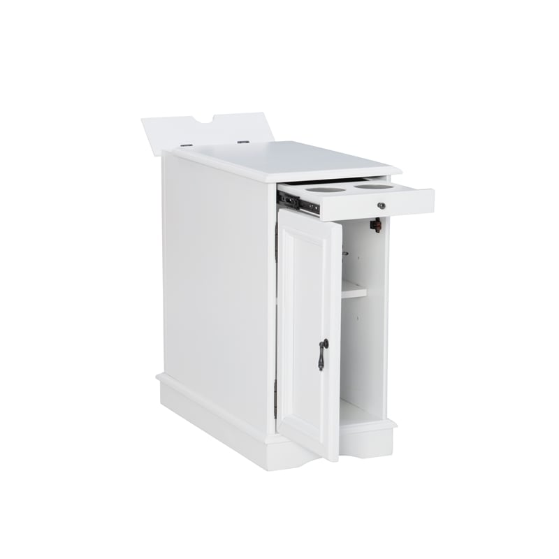 Home Square Wood Accent Table with USB in White Finish - Set of 2