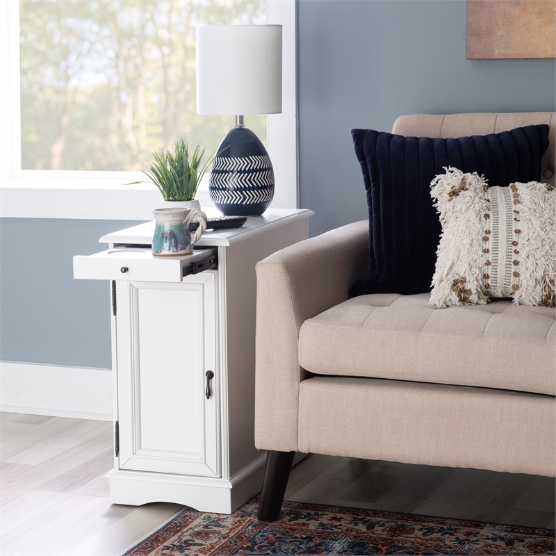 Home Square Wood Accent Table with USB in White Finish - Set of 2