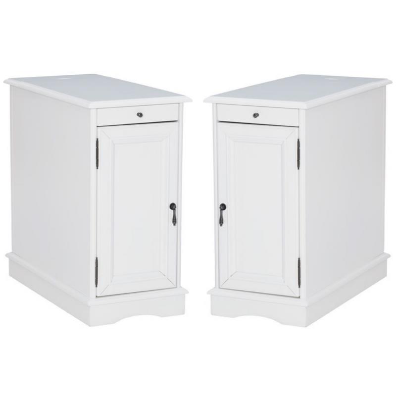 Home Square Wood Accent Table with USB in White Finish - Set of 2