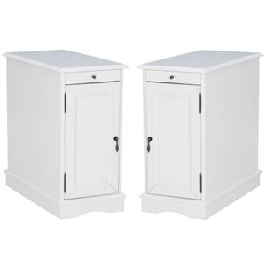 Home Square Wood Accent Table with USB in White Finish - Set of 2