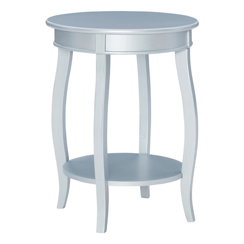 Home Square Round Wood End Table with Shelf in Silver - Set of 2