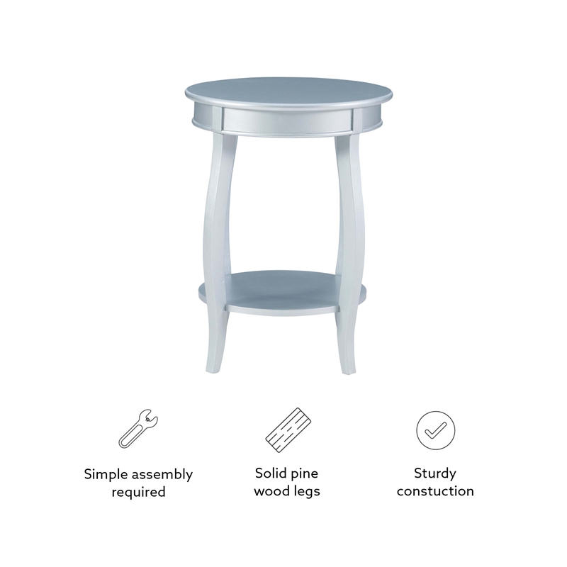Home Square Round Wood End Table with Shelf in Silver - Set of 2