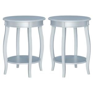 Home Square Round Wood End Table with Shelf in Silver - Set of 2