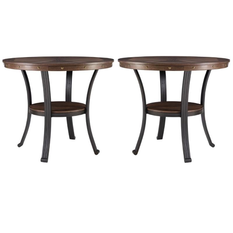 Home Square Wood and Metal End Table in Rustic Umber Brown - Set of 2