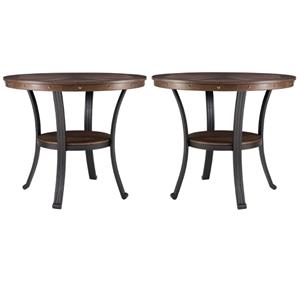 Home Square Wood and Metal End Table in Rustic Umber Brown - Set of 2