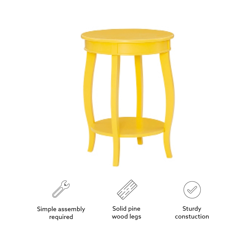 Home Square Round Wood End Table with Shelf in Yellow - Set of 2