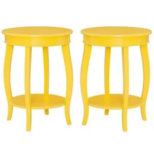 Home Square Round Wood End Table with Shelf in Yellow - Set of 2
