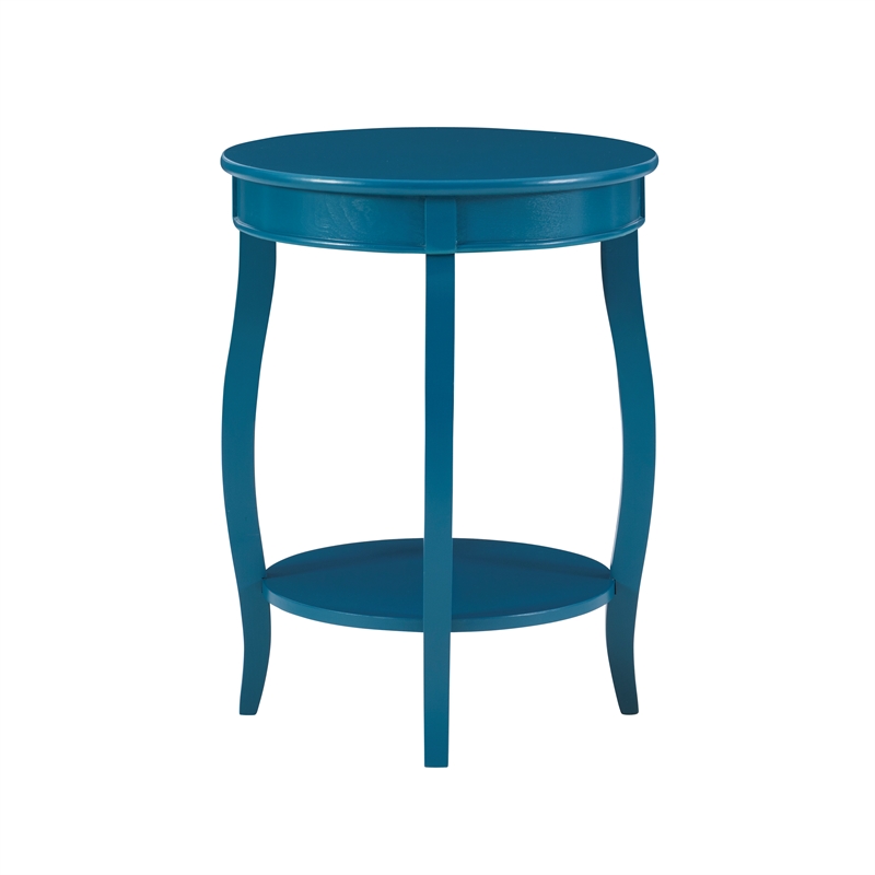 Home Square Round Wood End Table with Shelf in Teal Blue - Set of 2