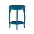 Home Square Round Wood End Table with Shelf in Teal Blue - Set of 2