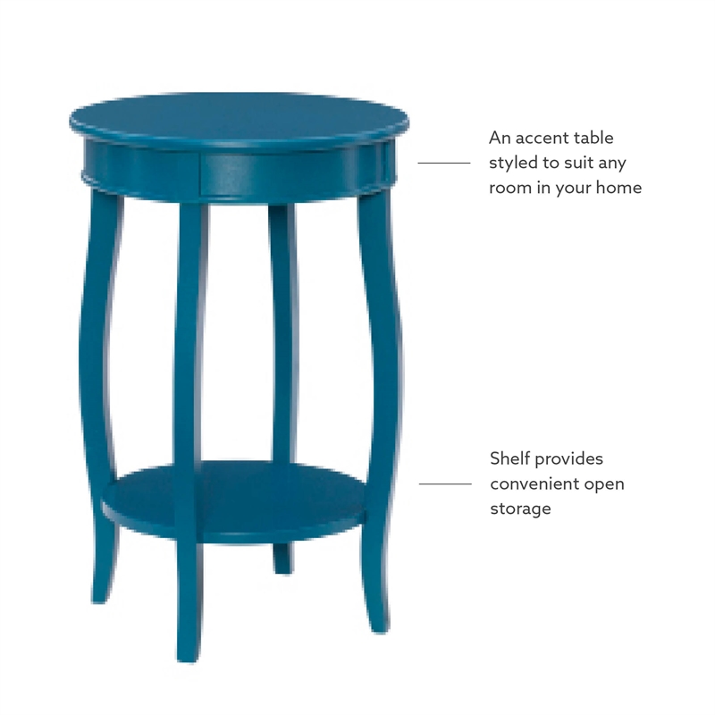 Home Square Round Wood End Table with Shelf in Teal Blue - Set of 2