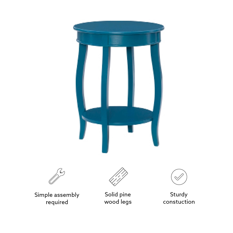 Home Square Round Wood End Table with Shelf in Teal Blue - Set of 2