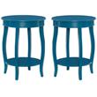 Home Square Round Wood End Table with Shelf in Teal Blue - Set of 2