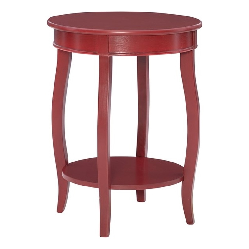 Home Square Round Wood End Table with Shelf in Red - Set of 2
