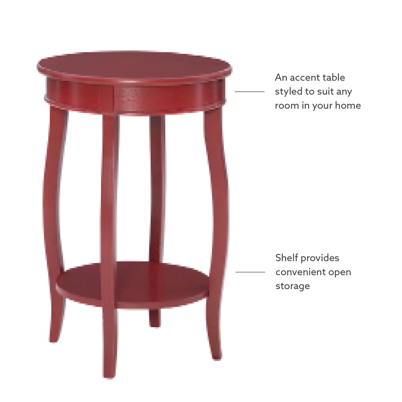 Home Square Round Wood End Table with Shelf in Red - Set of 2