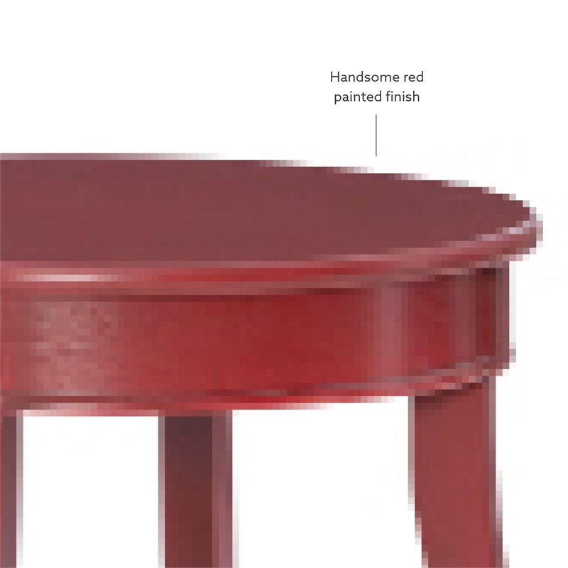 Home Square Round Wood End Table with Shelf in Red - Set of 2