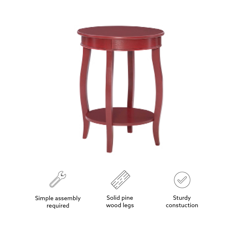 Home Square Round Wood End Table with Shelf in Red - Set of 2