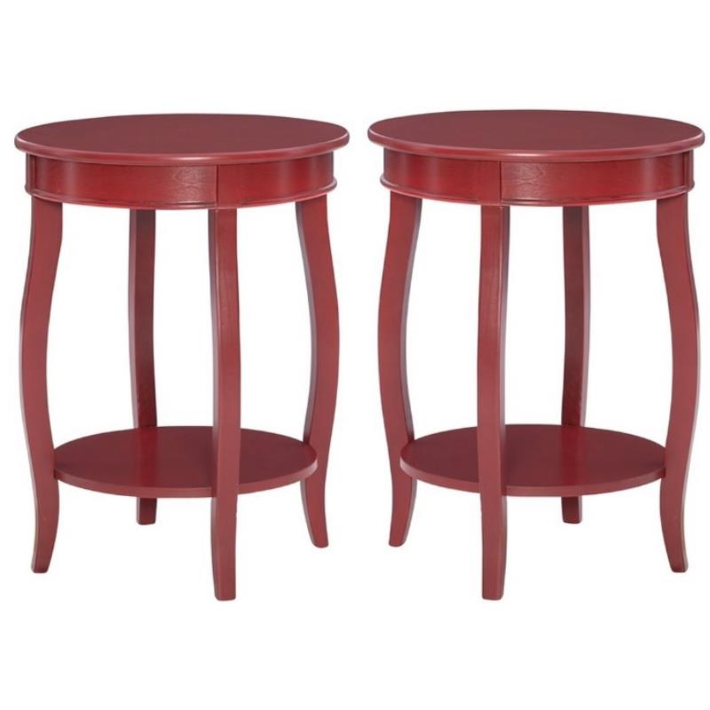 Home Square Round Wood End Table with Shelf in Red - Set of 2
