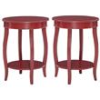 Home Square Round Wood End Table with Shelf in Red - Set of 2