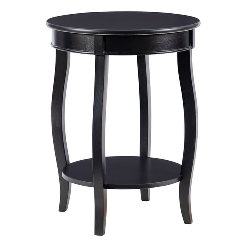 Home Square Round Wood End Table with Shelf in Black - Set of 2