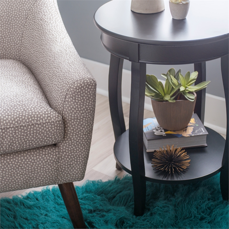 Home Square Round Wood End Table with Shelf in Black - Set of 2