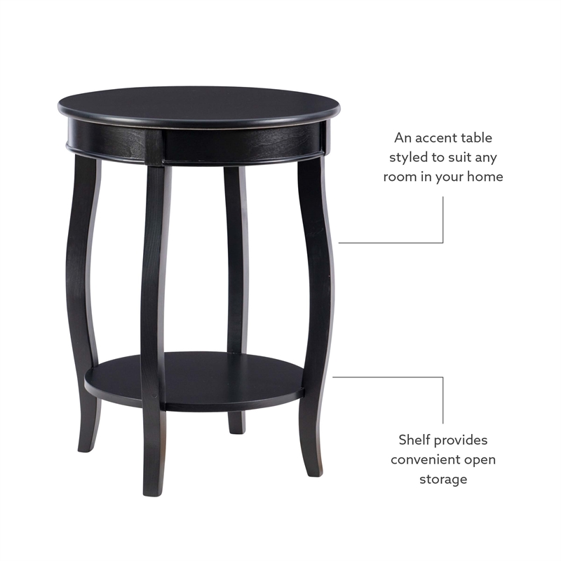 Home Square Round Wood End Table with Shelf in Black - Set of 2