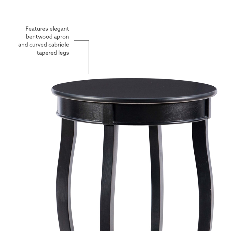 Home Square Round Wood End Table with Shelf in Black - Set of 2