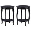 Home Square Round Wood End Table with Shelf in Black - Set of 2