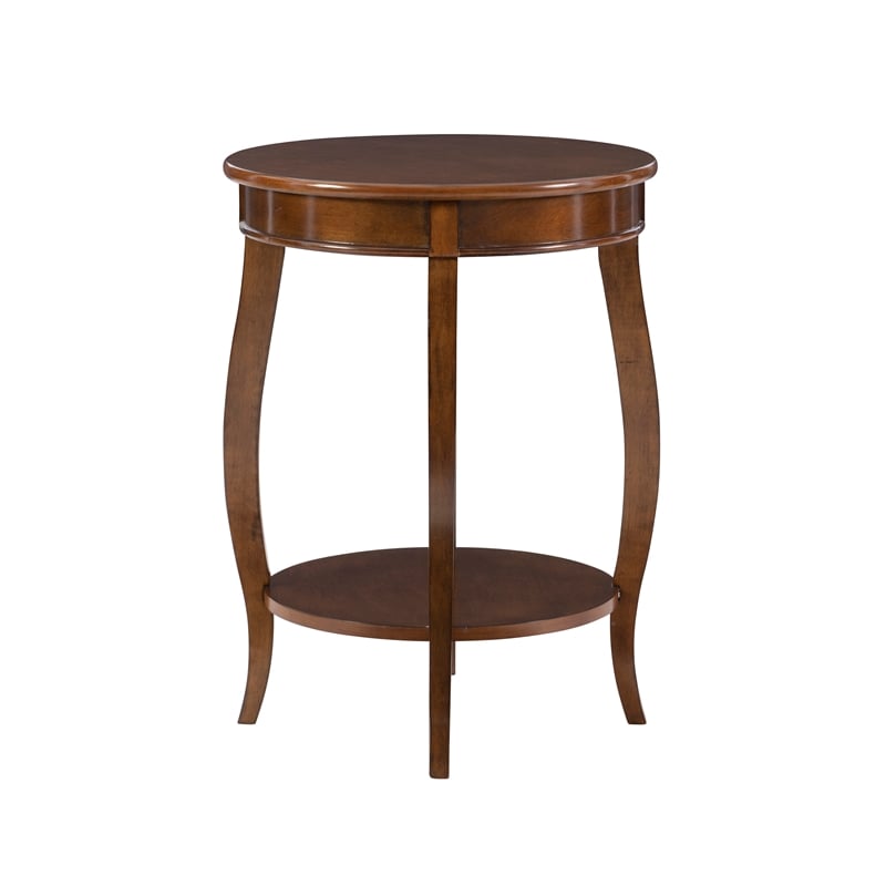 Home Square Round Wood End Table with Shelf in Hazelnut Brown - Set of 2