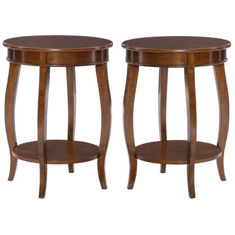 Home Square Round Wood End Table with Shelf in Hazelnut Brown - Set of 2