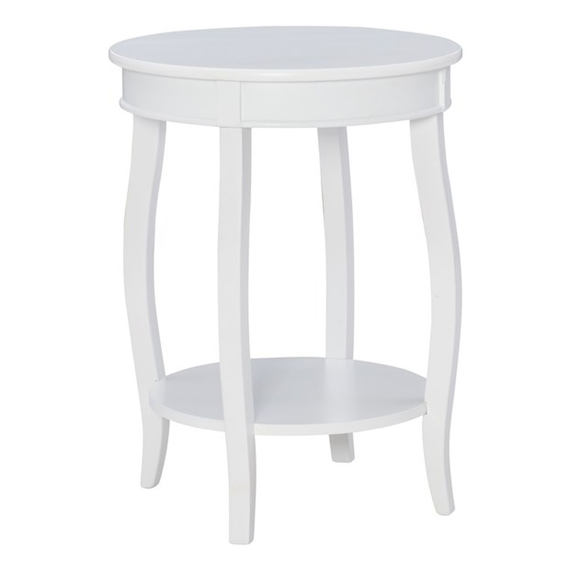 Home Square Round Wood End Table with Shelf in White - Set of 2