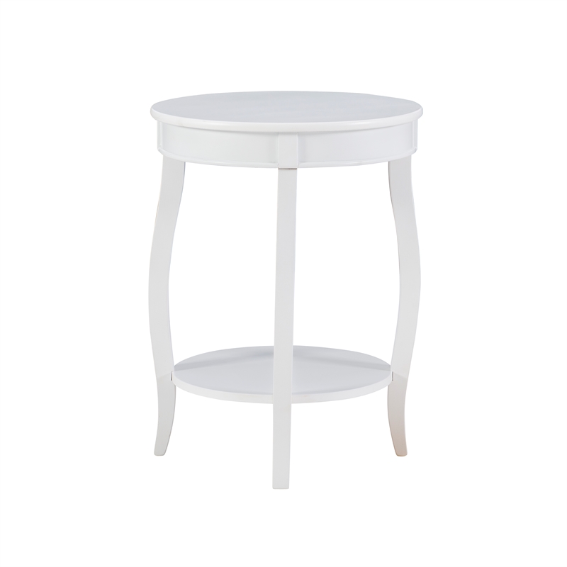 Home Square Round Wood End Table with Shelf in White - Set of 2