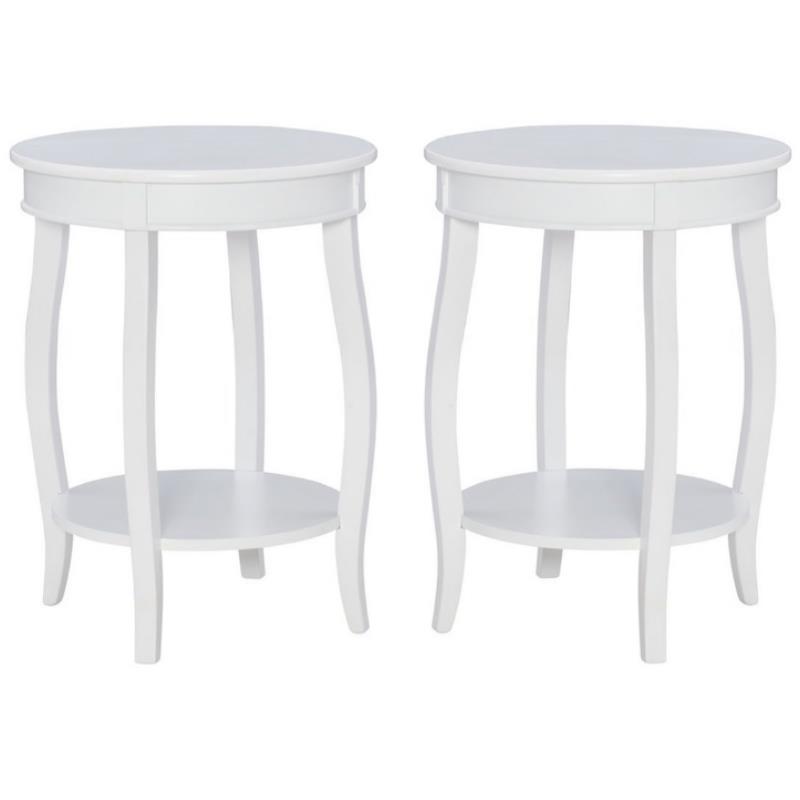 Home Square Round Wood End Table with Shelf in White - Set of 2