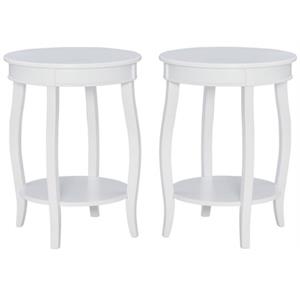 Home Square Round Wood End Table with Shelf in White - Set of 2