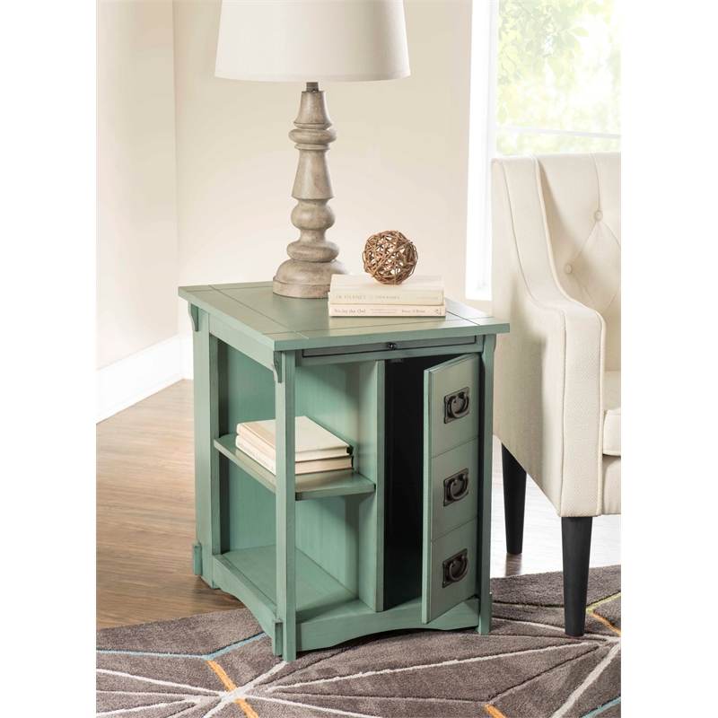 Home Square Classic Wood Side Table in Teal Blue Finish - Set of 2