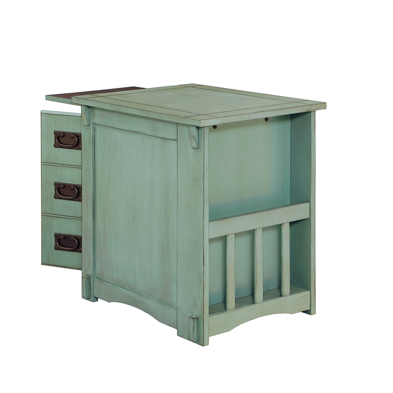 Home Square Classic Wood Side Table in Teal Blue Finish - Set of 2