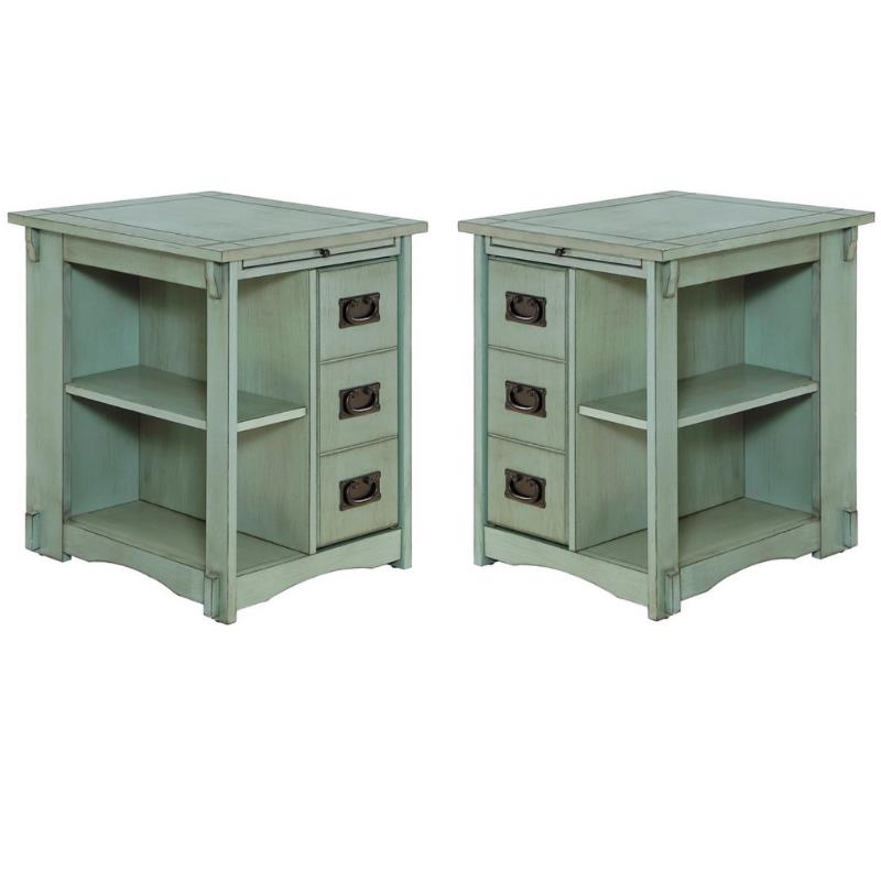 Home Square Classic Wood Side Table in Teal Blue Finish - Set of 2