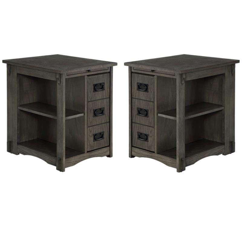 Home Square Large Top Surface Wood Side Table in Gray - Set of 2