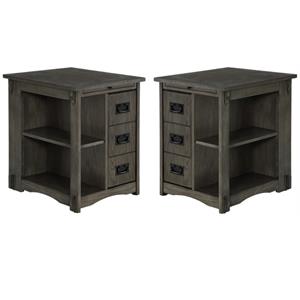Home Square Large Top Surface Wood Side Table in Gray - Set of 2
