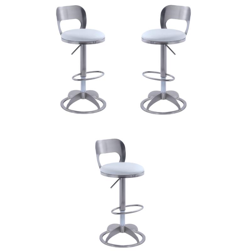 Home Square Oval Faux Leather Adjustable Height Stool in White - Set of 3