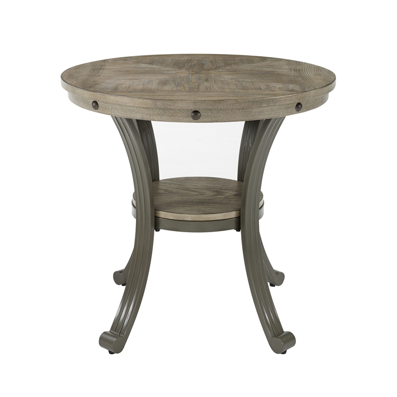 Home Square Metal and Wood Round Side Accent Table in Pewter - Set of 2