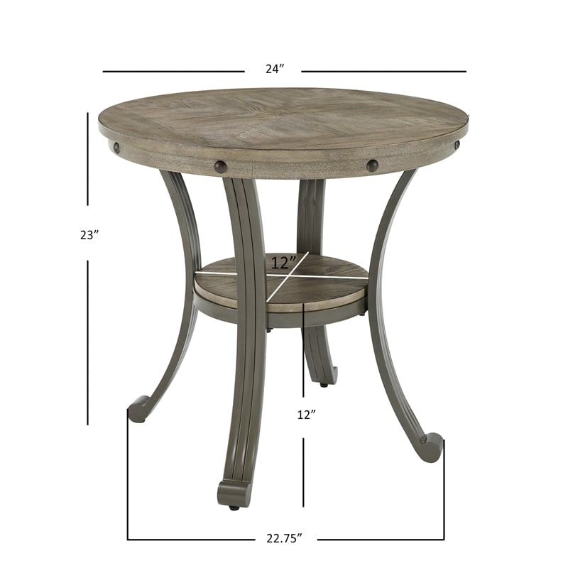 Home Square Metal and Wood Round Side Accent Table in Pewter - Set of 2