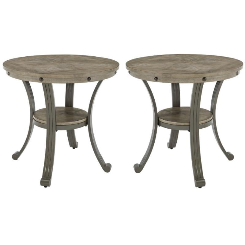 Home Square Metal and Wood Round Side Accent Table in Pewter - Set of 2